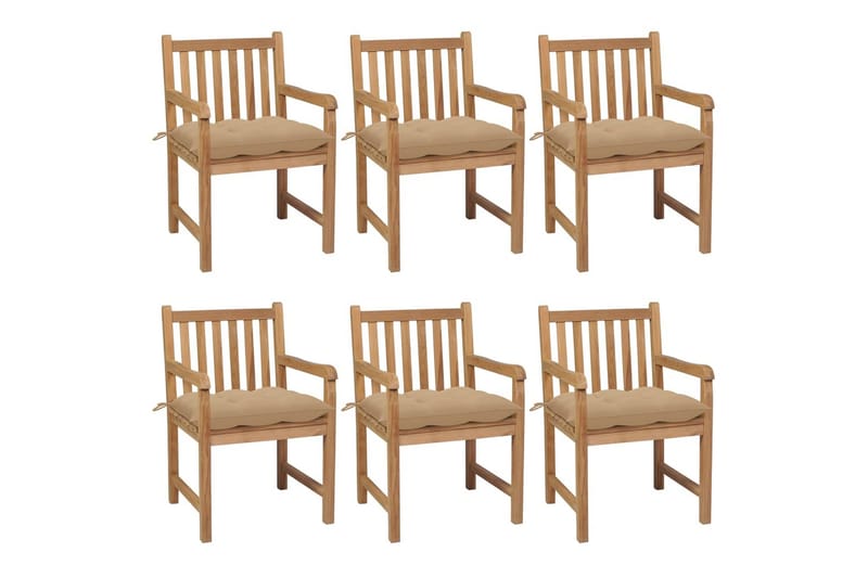 havestole 6 stk. med beige hynder massivt teaktræ - Brun - Havemøbler - Balkon - Balkonmøbler - Altanstole
