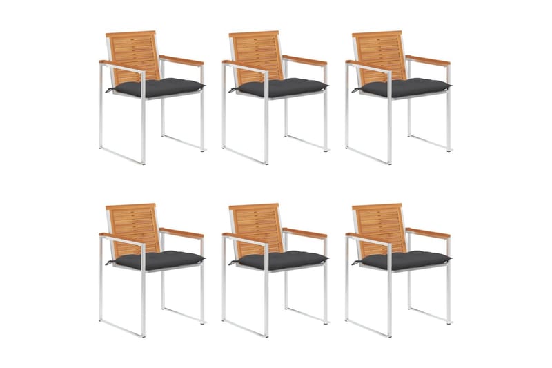 havestole 6 stk. med hynder massivt akacietræ - Antracit - Havemøbler - Balkon - Balkonmøbler - Altanstole