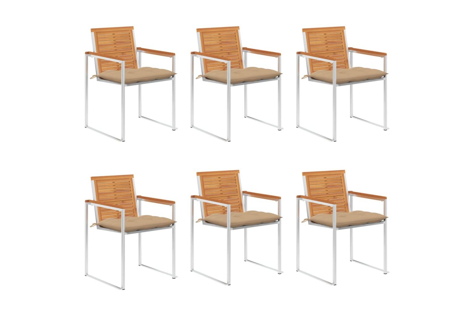 havestole 6 stk. med hynder massivt akacietræ - Beige - Havemøbler - Balkon - Balkonmøbler - Altanstole