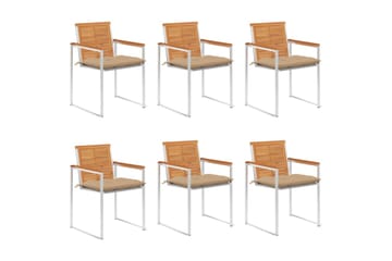 havestole 6 stk. med hynder massivt akacietræ - Beige - Havemøbler - Balkon - Balkonmøbler - Altanstole