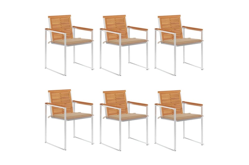 havestole 6 stk. med hynder massivt akacietræ - Beige - Havemøbler - Balkon - Balkonmøbler - Altanstole