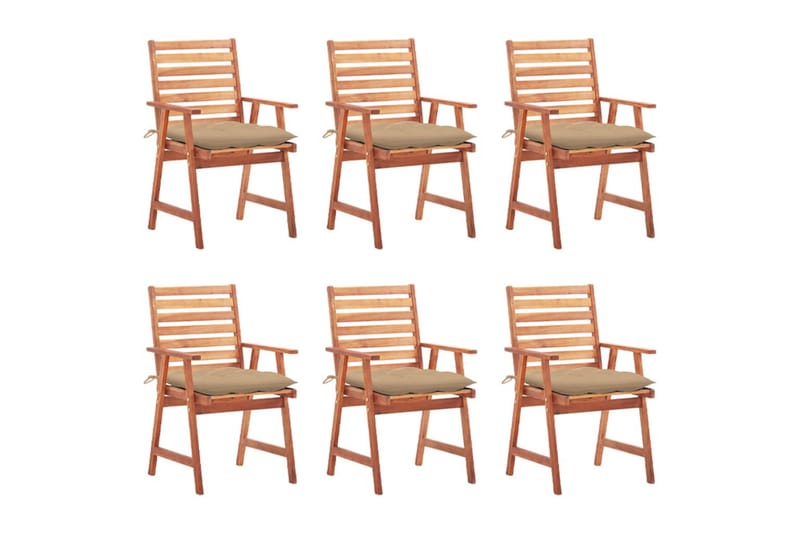 havestole 6 stk. med hynder massivt akacietræ - Brun - Spisebordsstole udendørs - Altanstole