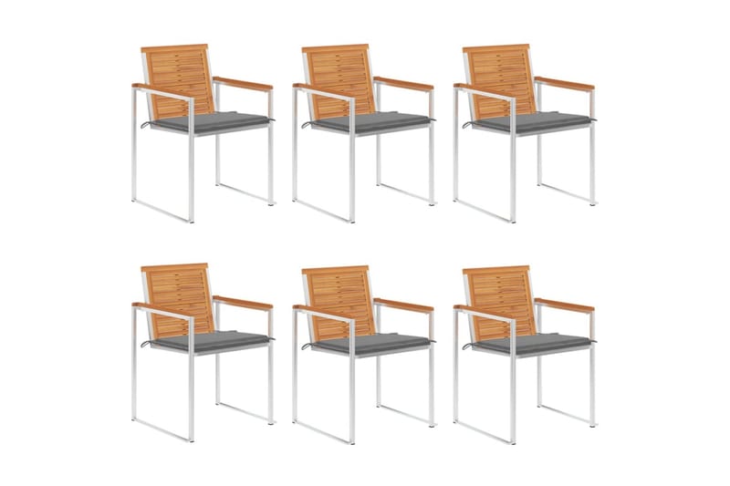 havestole 6 stk. med hynder massivt akacietræ - Brun - Havemøbler - Balkon - Balkonmøbler - Altanstole