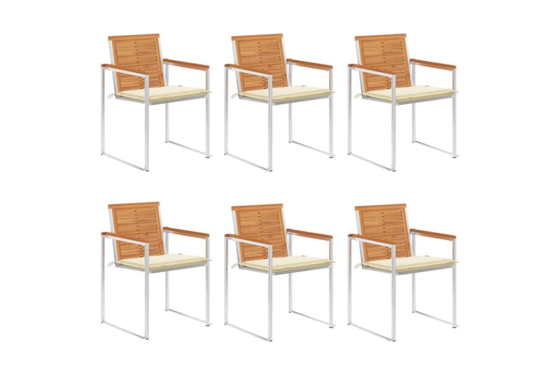 havestole 6 stk. med hynder massivt akacietræ - Brun - Havemøbler - Balkon - Balkonmøbler - Altanstole