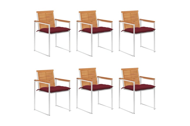 havestole 6 stk. med hynder massivt akacietræ - Rød - Havemøbler - Balkon - Balkonmøbler - Altanstole