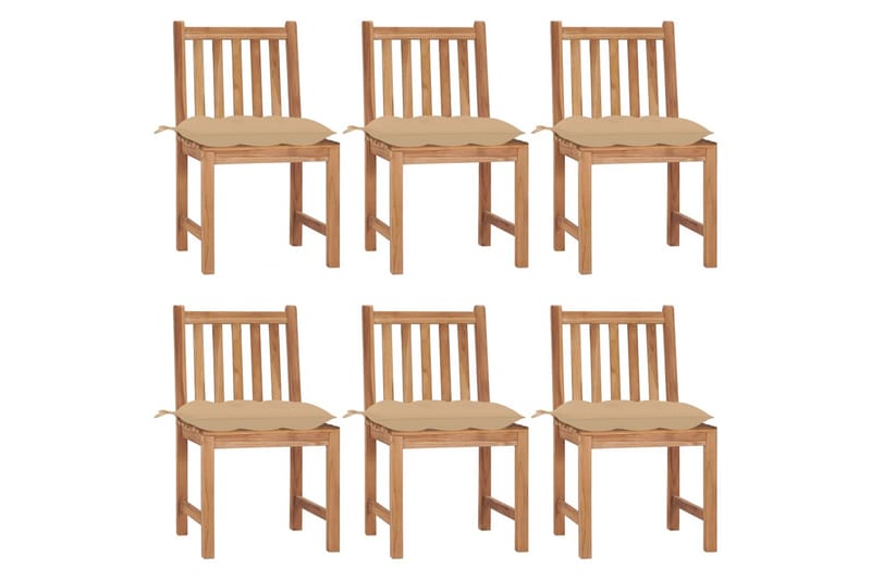 havestole 6 stk. med hynder massivt teaktræ - Brun - Havemøbler - Balkon - Balkonmøbler - Altanstole