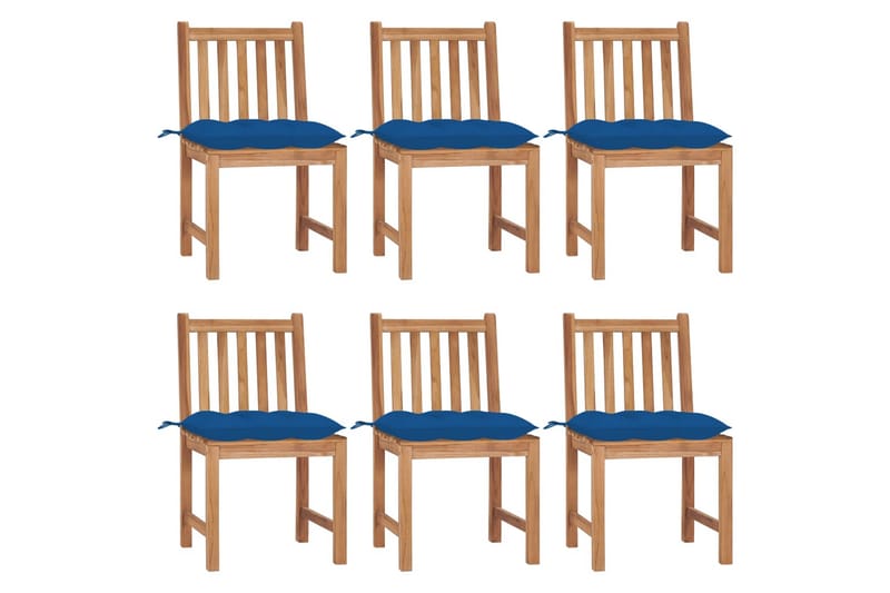 havestole 6 stk. med hynder massivt teaktræ - Brun - Havemøbler - Balkon - Balkonmøbler - Altanstole