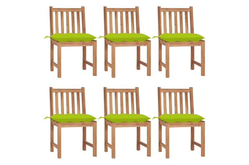 havestole 6 stk. med hynder massivt teaktræ - Brun - Spisebordsstole udendørs - Altanstole