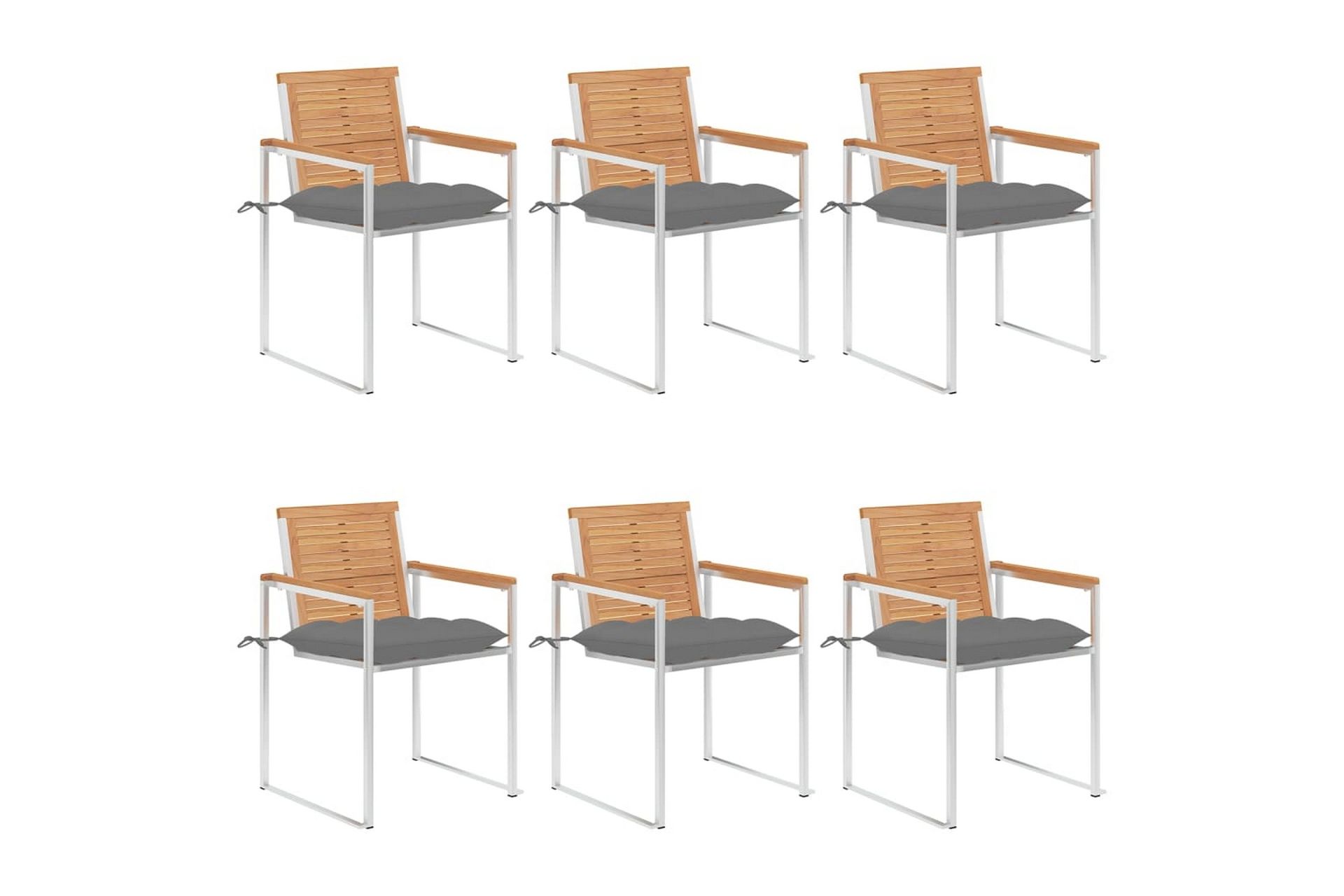 havestole 6 stk. med hynder massivt teaktræ - Brun - Havemøbler - Balkon - Balkonmøbler - Altanstole