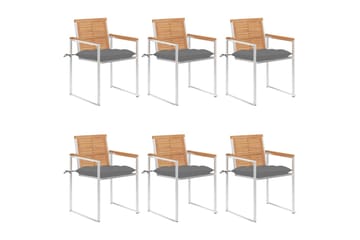 havestole 6 stk. med hynder massivt teaktræ - Brun - Havemøbler - Balkon - Balkonmøbler - Altanstole