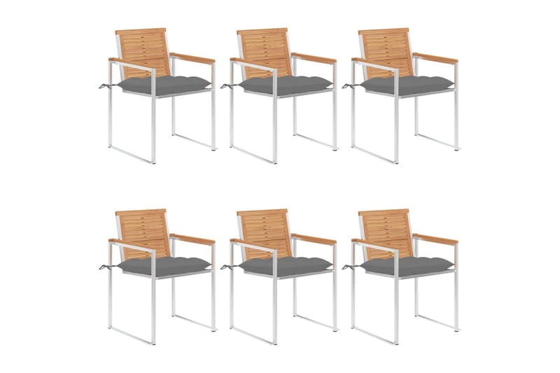 havestole 6 stk. med hynder massivt teaktræ - Brun - Havemøbler - Balkon - Balkonmøbler - Altanstole