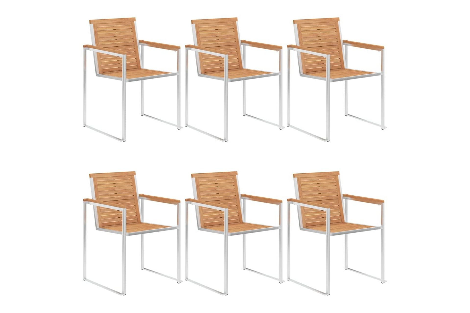 havestole 6 stk. med hynder massivt teaktræ - Brun - Havemøbler - Balkon - Balkonmøbler - Altanstole