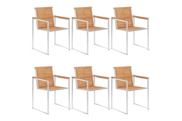 havestole 6 stk. med hynder massivt teaktræ - Brun - Havemøbler - Balkon - Balkonmøbler - Altanstole