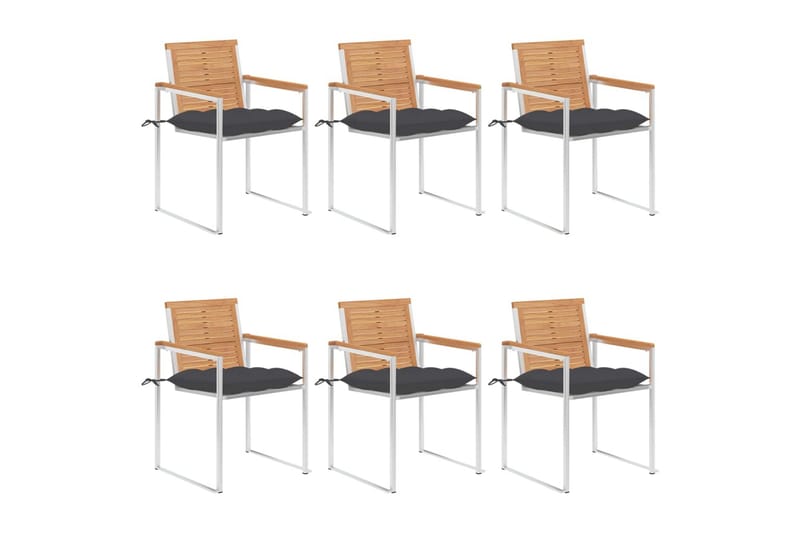 havestole 6 stk. med hynder massivt teaktræ - Brun - Havemøbler - Balkon - Balkonmøbler - Altanstole