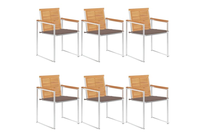 havestole 6 stk. med hynder massivt teaktræ - Brun - Havemøbler - Balkon - Balkonmøbler - Altanstole