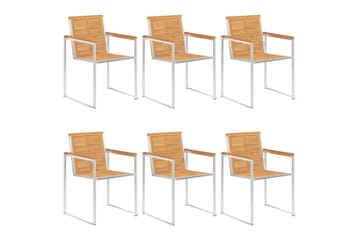 havestole 6 stk. med hynder massivt teaktræ - Brun - Havemøbler - Balkon - Balkonmøbler - Altanstole