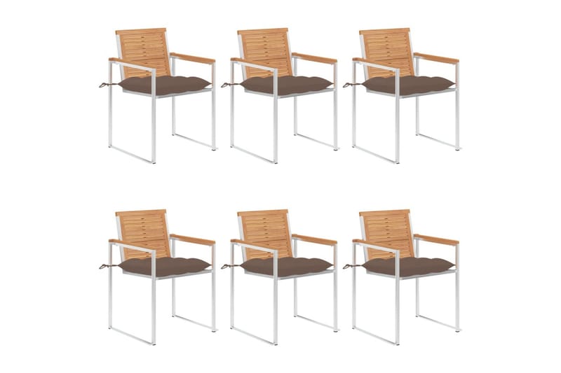 havestole 6 stk. med hynder massivt teaktræ - Brun - Havemøbler - Balkon - Balkonmøbler - Altanstole