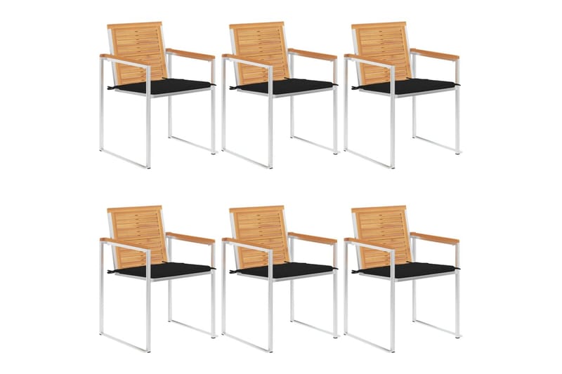 havestole 6 stk. med hynder massivt teaktræ - Brun - Havemøbler - Balkon - Balkonmøbler - Altanstole