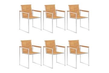 havestole 6 stk. med hynder massivt teaktræ - Brun - Havemøbler - Balkon - Balkonmøbler - Altanstole