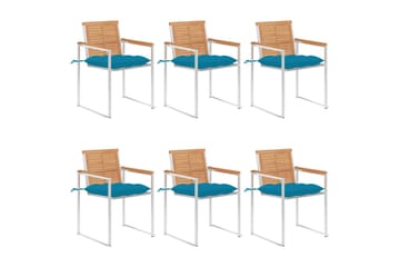 havestole 6 stk. med hynder massivt teaktræ - Brun - Havemøbler - Balkon - Balkonmøbler - Altanstole