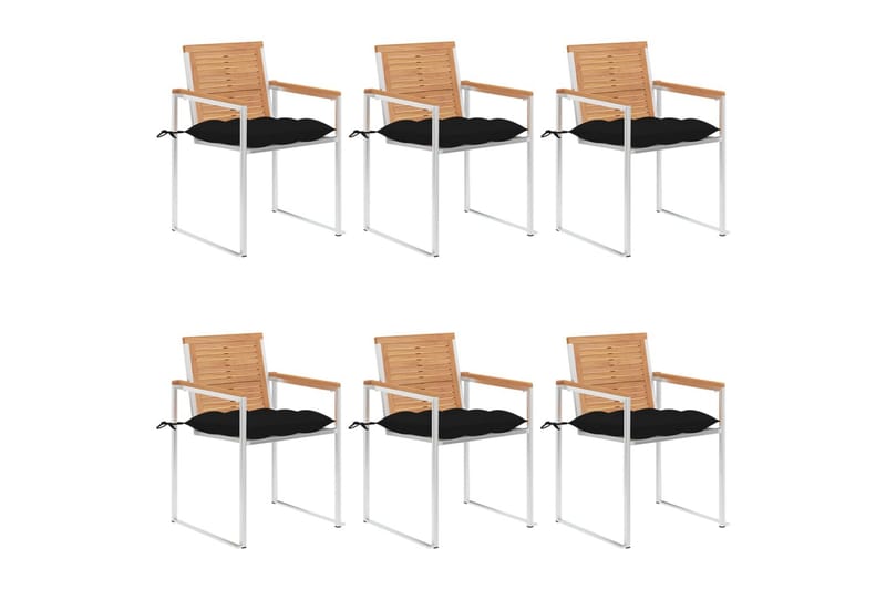 havestole 6 stk. med hynder massivt teaktræ - Brun - Havemøbler - Balkon - Balkonmøbler - Altanstole