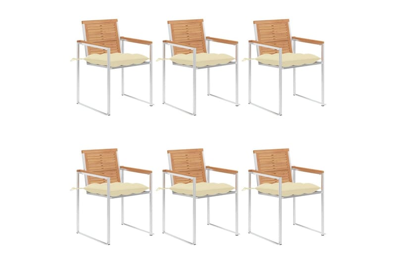 havestole 6 stk. med hynder massivt teaktræ - Brun - Havemøbler - Balkon - Balkonmøbler - Altanstole