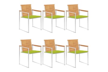havestole 6 stk. med hynder massivt teaktræ - Brun - Havemøbler - Balkon - Balkonmøbler - Altanstole