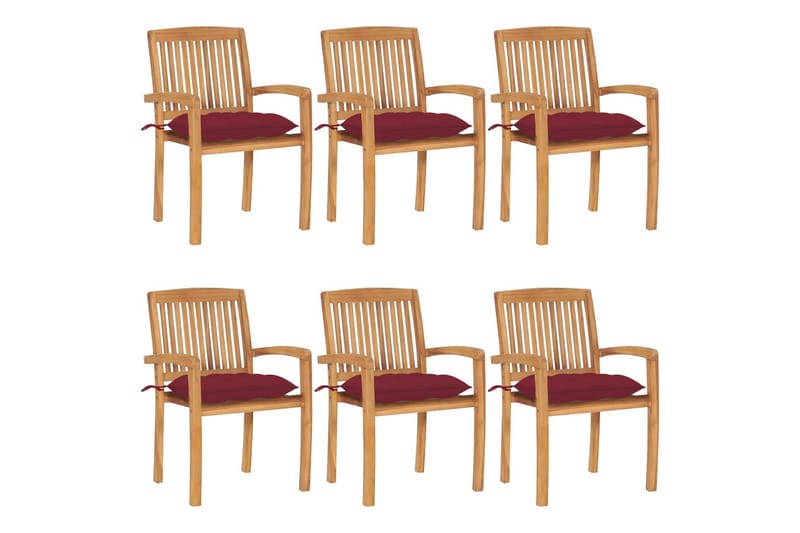 havestole 6 stk. med hynder stabelbare massivt teaktræ - Brun - Havemøbler - Balkon - Balkonmøbler - Altanstole
