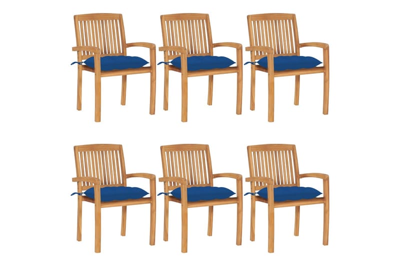 havestole 6 stk. med hynder stabelbare massivt teaktræ - Brun - Havemøbler - Balkon - Balkonmøbler - Altanstole