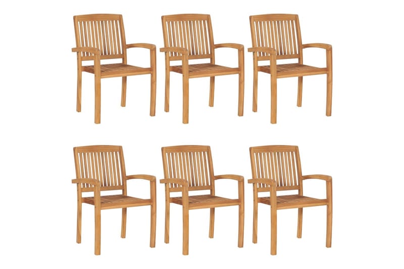 havestole 6 stk. med hynder stabelbare massivt teaktræ - Brun - Havemøbler - Balkon - Balkonmøbler - Altanstole