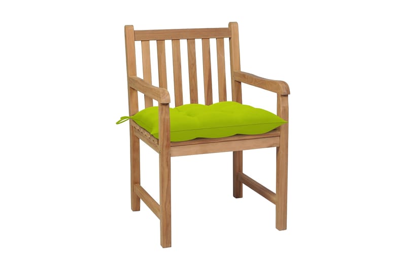 havestole 6 stk. med lysegrønne hynder massivt teaktræ - Brun - Spisebordsstole udendørs - Altanstole