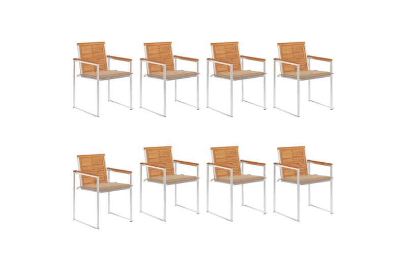 havestole 8 stk. med hynder massivt akacietræ - Beige - Havemøbler - Balkon - Balkonmøbler - Altanstole