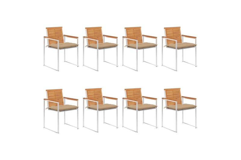 havestole 8 stk. med hynder massivt akacietræ - Beige - Havemøbler - Balkon - Balkonmøbler - Altanstole