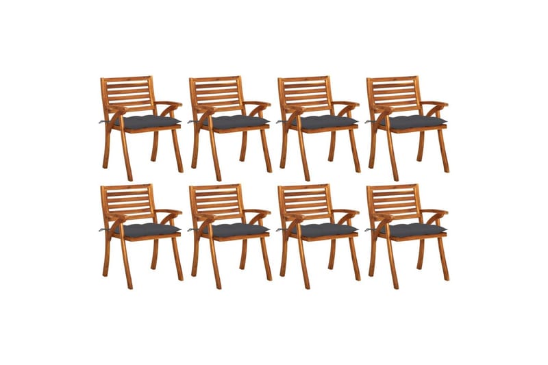 havestole 8 stk. med hynder massivt akacietræ - Brun - Havemøbler - Balkon - Balkonmøbler - Altanstole