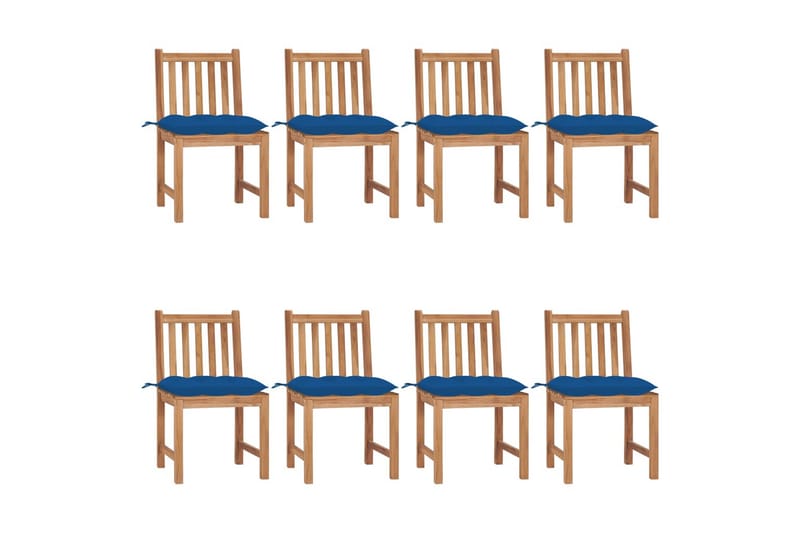 havestole 8 stk. med hynder massivt teaktræ - Brun - Havemøbler - Balkon - Balkonmøbler - Altanstole