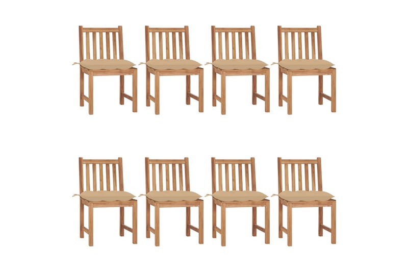 havestole 8 stk. med hynder massivt teaktræ - Brun - Havemøbler - Balkon - Balkonmøbler - Altanstole