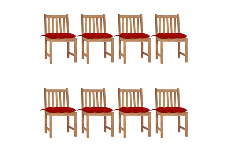 havestole 8 stk. med hynder massivt teaktræ - Brun - Havemøbler - Balkon - Balkonmøbler - Altanstole