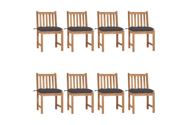havestole 8 stk. med hynder massivt teaktræ - Brun - Havemøbler - Balkon - Balkonmøbler - Altanstole