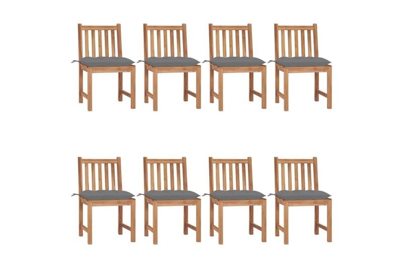 havestole 8 stk. med hynder massivt teaktræ - Brun - Havemøbler - Balkon - Balkonmøbler - Altanstole