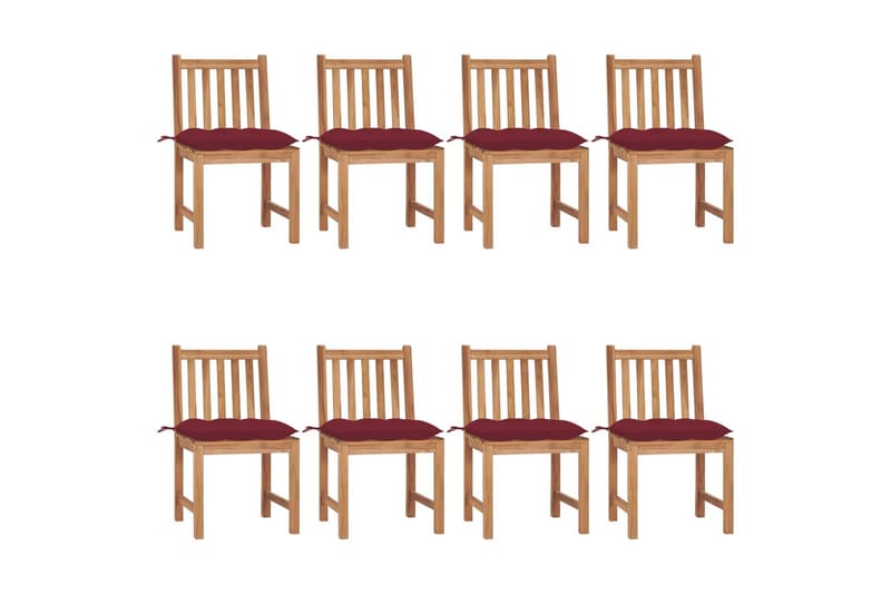 havestole 8 stk. med hynder massivt teaktræ - Brun - Havemøbler - Balkon - Balkonmøbler - Altanstole