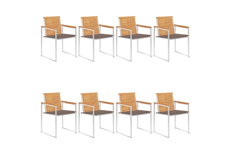 havestole 8 stk. med hynder massivt teaktræ - Brun - Havemøbler - Balkon - Balkonmøbler - Altanstole