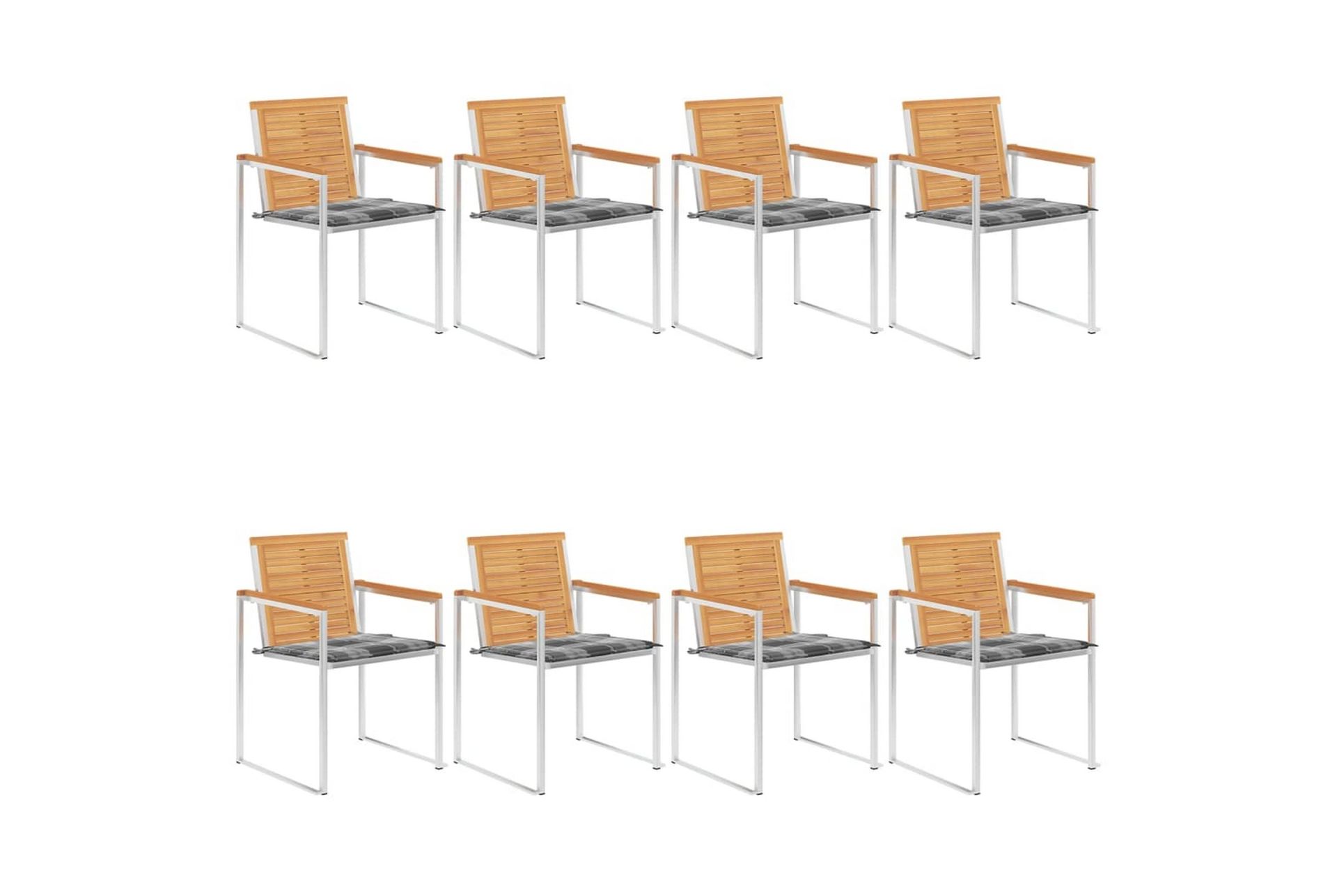 havestole 8 stk. med hynder massivt teaktræ - Brun - Havemøbler - Balkon - Balkonmøbler - Altanstole