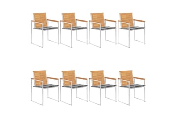 havestole 8 stk. med hynder massivt teaktræ - Brun - Havemøbler - Balkon - Balkonmøbler - Altanstole