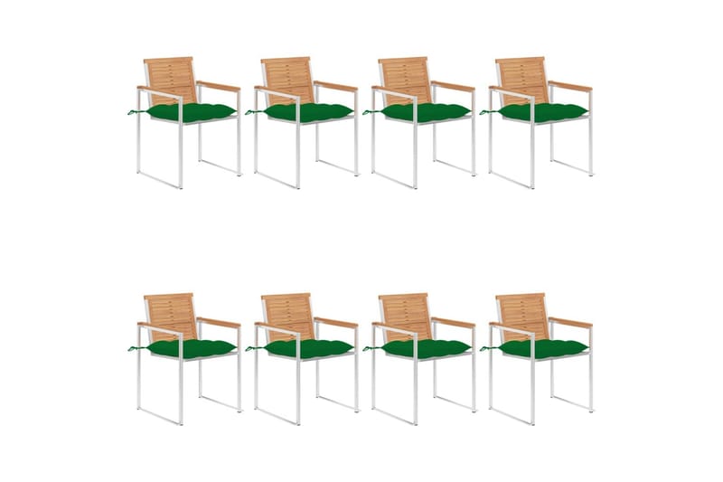 havestole 8 stk. med hynder massivt teaktræ - Brun - Havemøbler - Balkon - Balkonmøbler - Altanstole