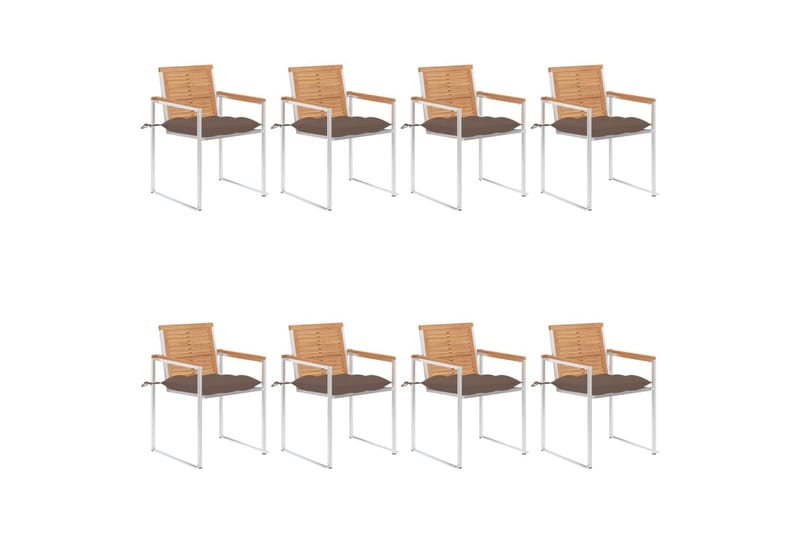 havestole 8 stk. med hynder massivt teaktræ - Brun - Havemøbler - Balkon - Balkonmøbler - Altanstole
