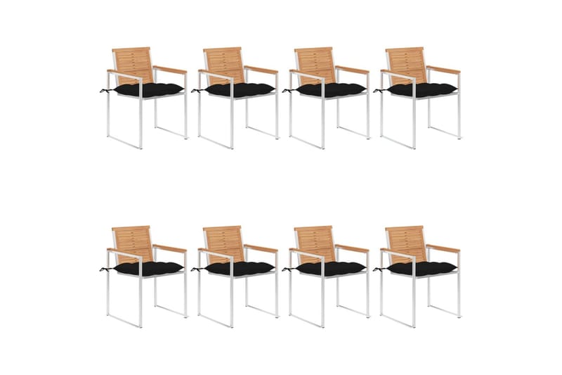 havestole 8 stk. med hynder massivt teaktræ - Brun - Havemøbler - Balkon - Balkonmøbler - Altanstole