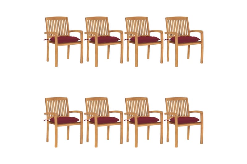 havestole 8 stk. med hynder stabelbare massivt teaktræ - Brun - Havemøbler - Balkon - Balkonmøbler - Altanstole