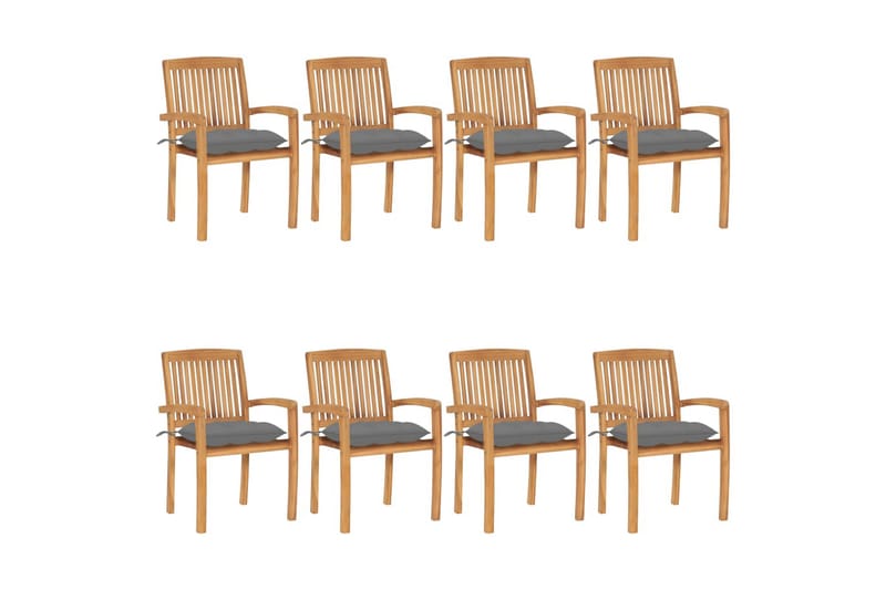 havestole 8 stk. med hynder stabelbare massivt teaktræ - Brun - Havemøbler - Balkon - Balkonmøbler - Altanstole