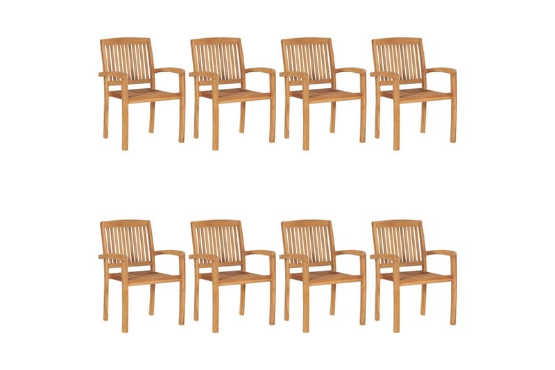 havestole 8 stk. med hynder stabelbare massivt teaktræ - Brun - Havemøbler - Balkon - Balkonmøbler - Altanstole