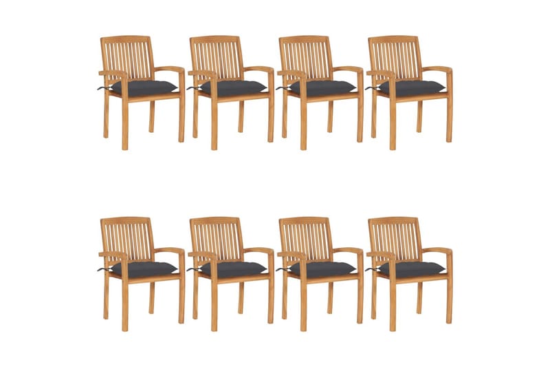 havestole 8 stk. med hynder stabelbare massivt teaktræ - Brun - Havemøbler - Balkon - Balkonmøbler - Altanstole